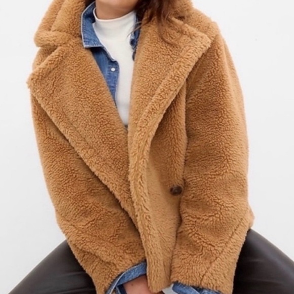 Women's Tan Teddy Cropped Peacoat - Picture 1 of 4